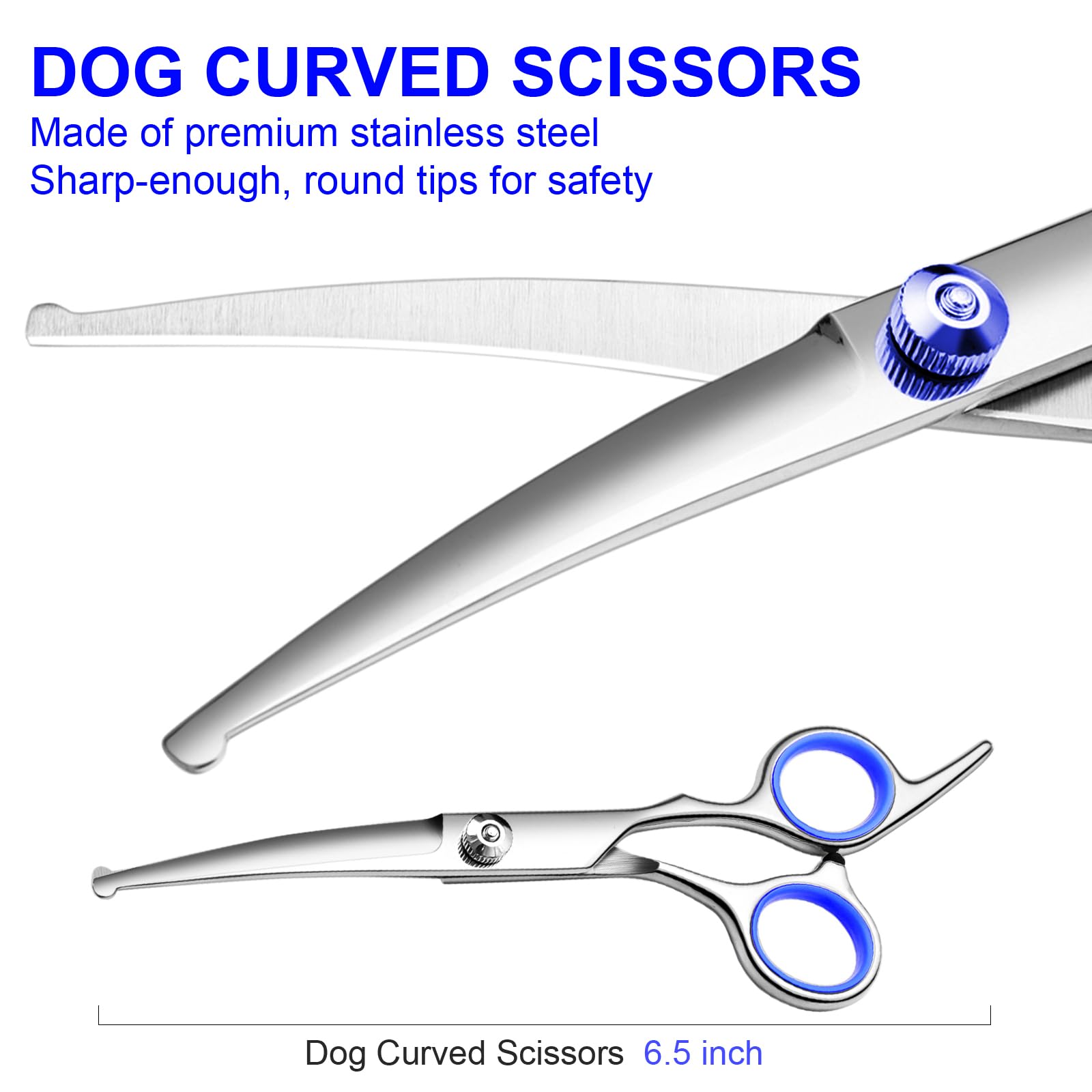 FAIGEO Professional Dog Grooming Scissors Kit, Titanium Coated Dog Scissors for Grooming, Grooming Shears Kit - Thinning, Curved Scissors and Comb for Dog Cat Pet (Blue 4 in 1)