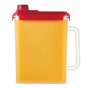 locknlock aqua fridge door water jug with handle bpa free plastic pitcher with screw top lid perfect for making teas and juices, 1 gallon, red