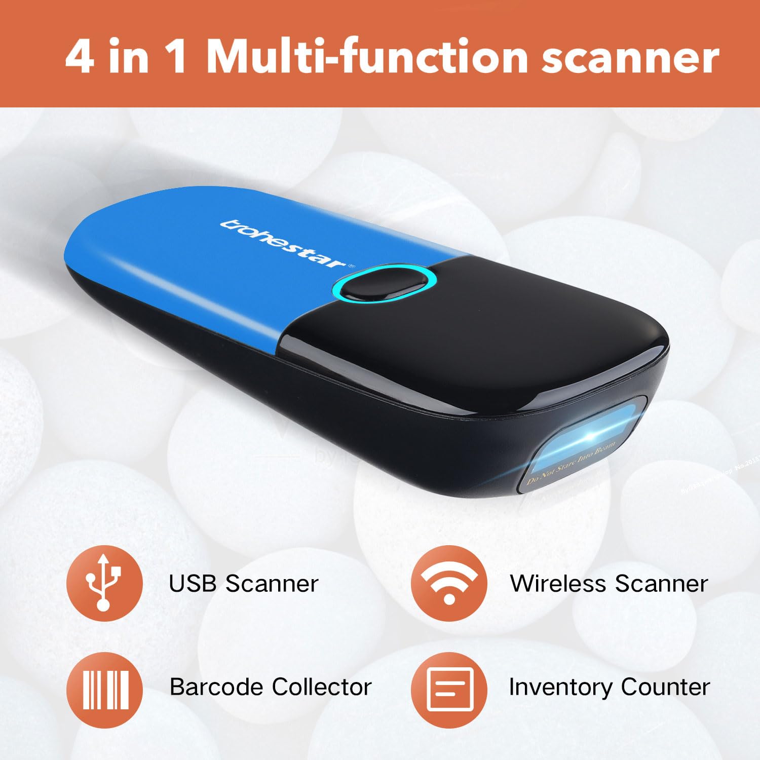 Wireless Barcode Scanner Support Bluetooth 2.4GHz USB Connection,1D Barcode Reader, Handhold Bar Code Reader for Windows, Mac, Android, iOS (N3-1D-Navy Blue)