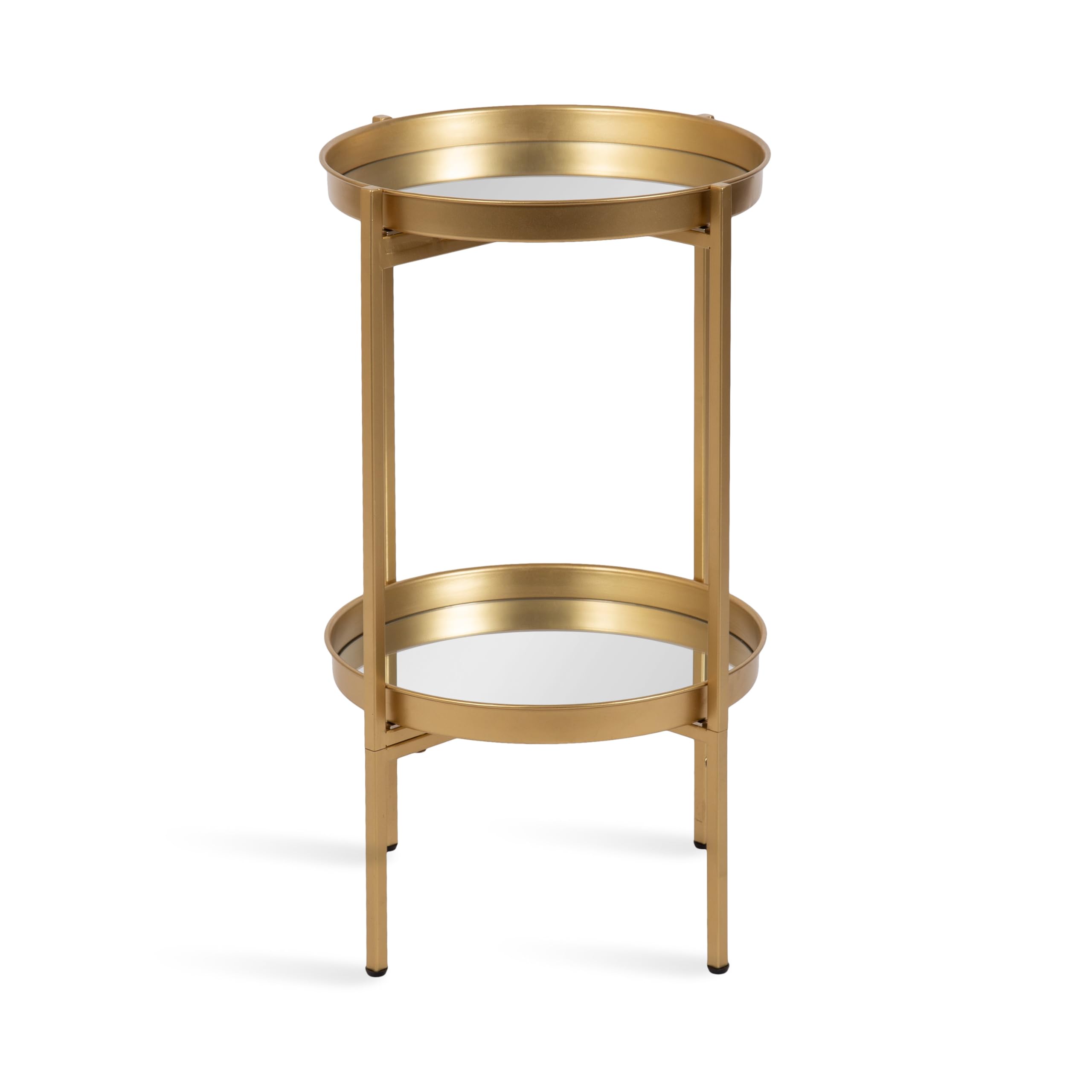 Kate and Laurel Celia Transitional Round Accent Tray Table with Magnetic Removable Tops and Foldable Base, 16x16x25, Gold