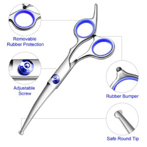 FAIGEO Professional Dog Grooming Scissors Kit, Titanium Coated Dog Scissors for Grooming, Grooming Shears Kit - Thinning, Curved Scissors and Comb for Dog Cat Pet (Blue 4 in 1)