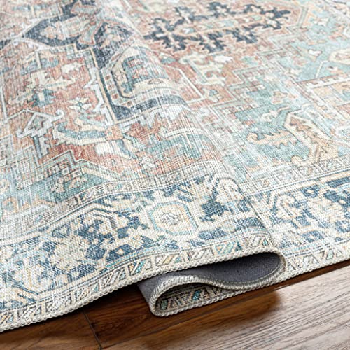 BoutiqueRugs Nisa Oriental Medallion Large Area Rug - Farmhouse Traditional Floral Carpet for Living Room - Machine Washable - Sage, Green, Rust - 7'6" x 9'6" (8x10 Area Rug)