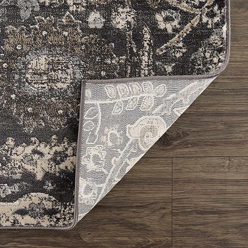 BoutiqueRugs Owatonna Traditional Floral Area Rug - Oriental Damask Patterned Rug for Living Room, Bedroom, Dining Room - Black, Charcoal, Sage - 4'3" x 5'7"