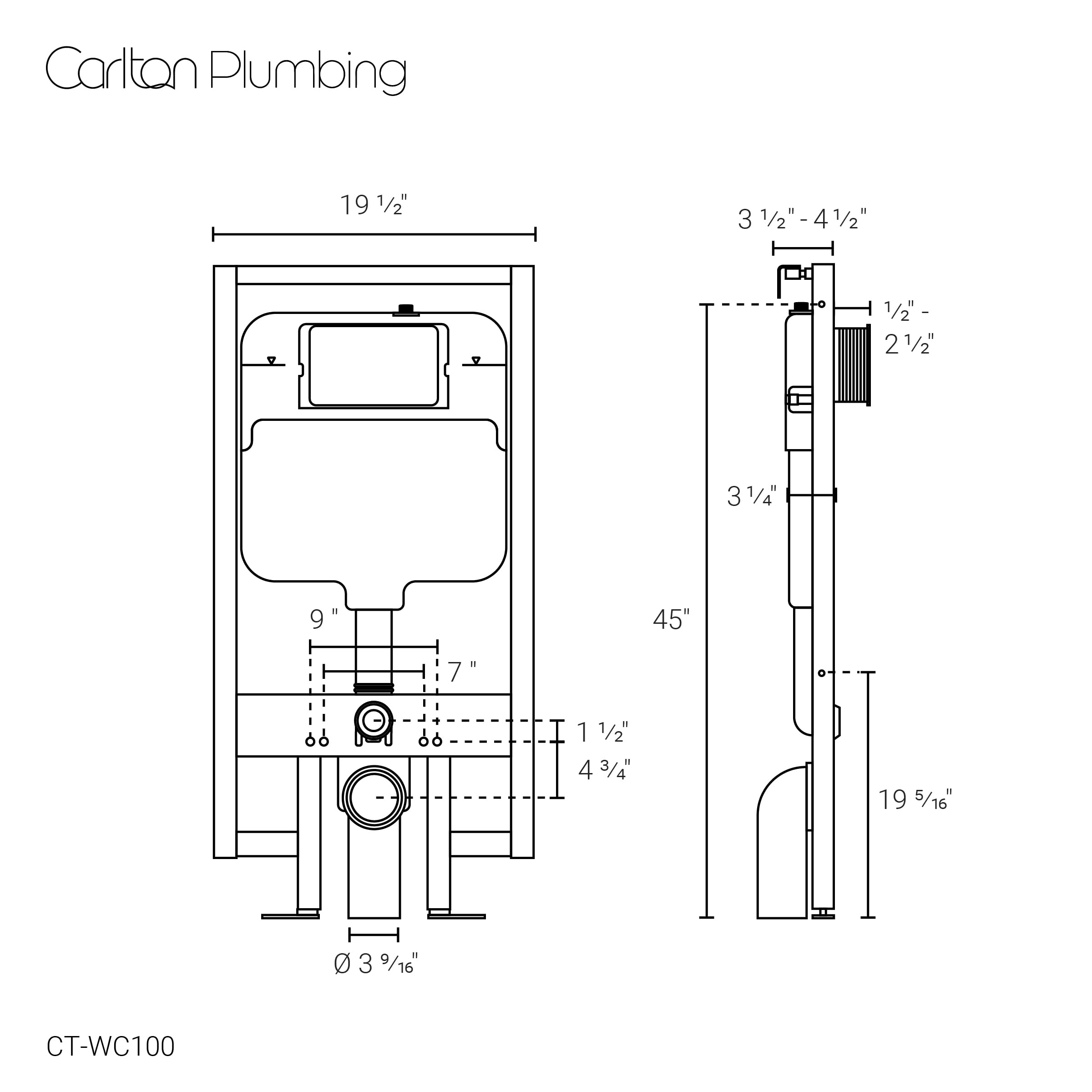 Cadre 2x4 Concealed In-Wall Toilet Tank Carrier System