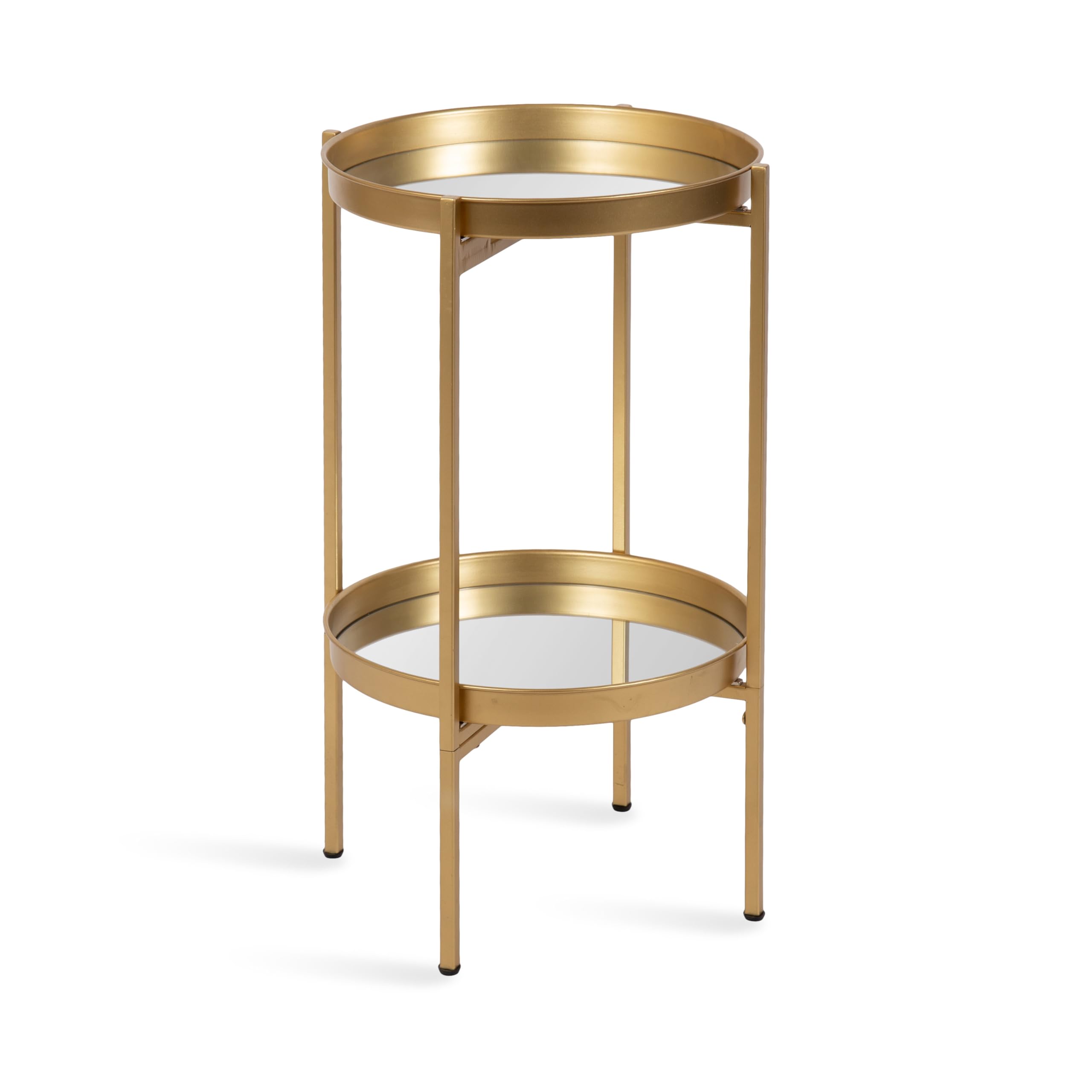 Kate and Laurel Celia Transitional Round Accent Tray Table with Magnetic Removable Tops and Foldable Base, 16x16x25, Gold