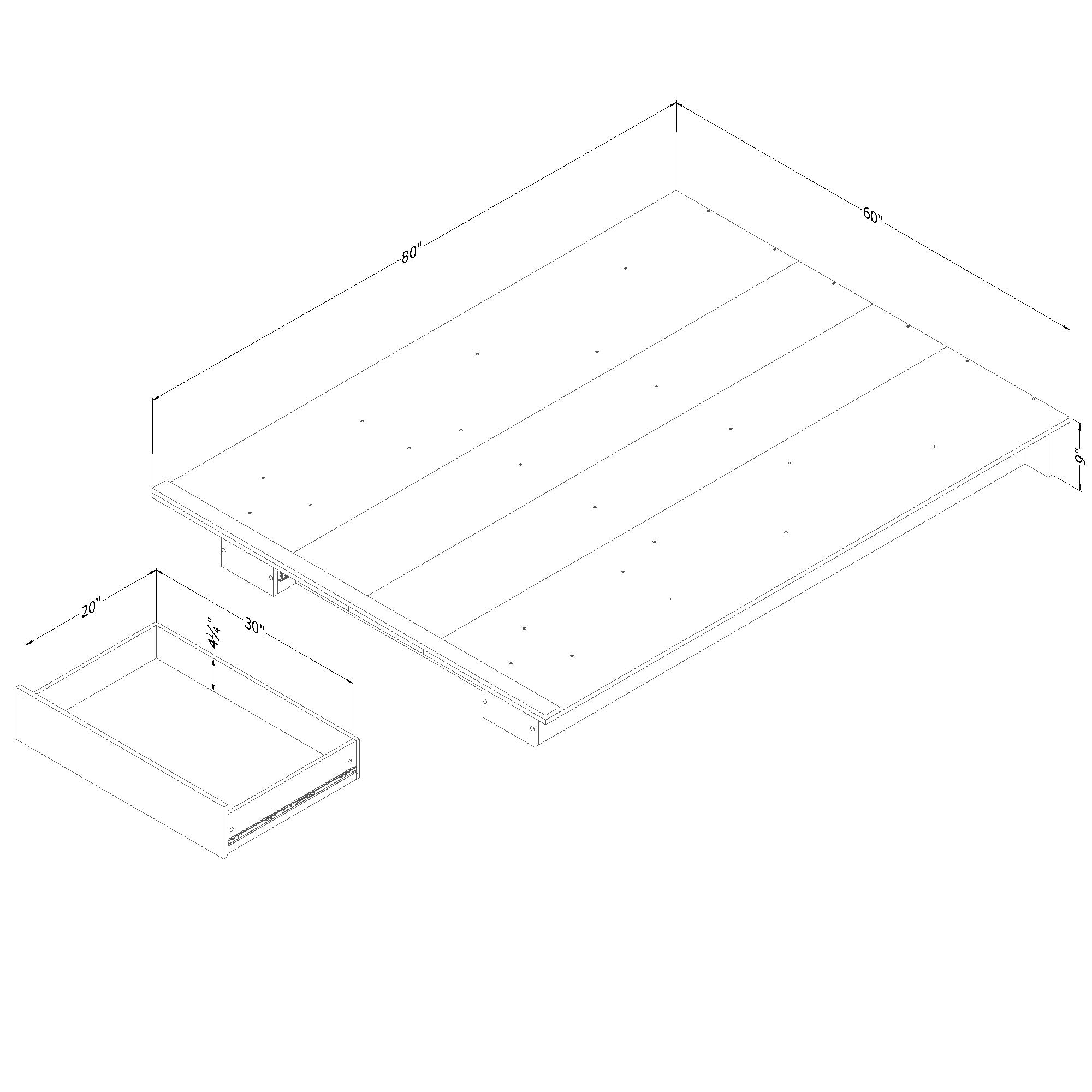 South Shore Musano Platform Bed with Drawer, Full/Queen, Nordik Oak