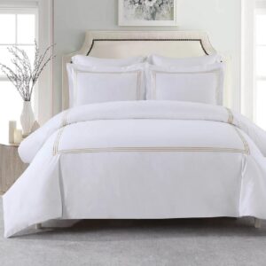 embroidered adeline 3pc comforter cover with pillow shams, duvet cover set, 100% cotton percale, king/cal king, gold