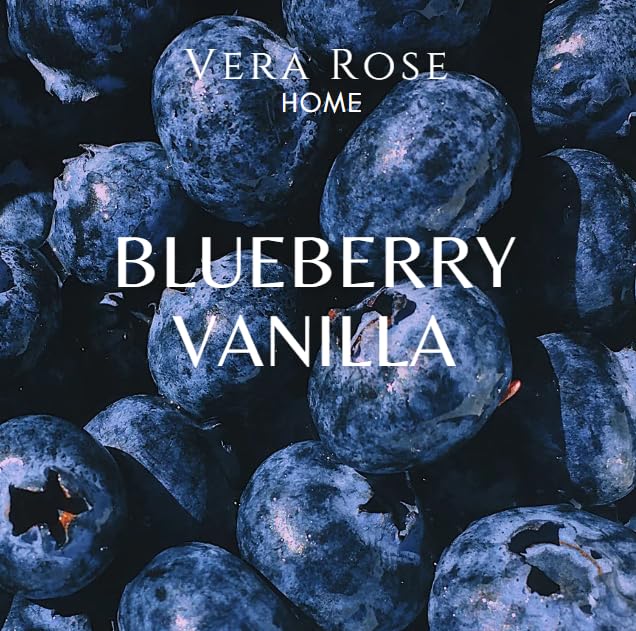 Vera Rose Home Blueberry & Vanilla Scented Soy Candle Long Burning Highly Scented Candles 60+ Hours Clean White Vegan Candle Odor Eliminating Candle Safe for Pets 12oz Jar