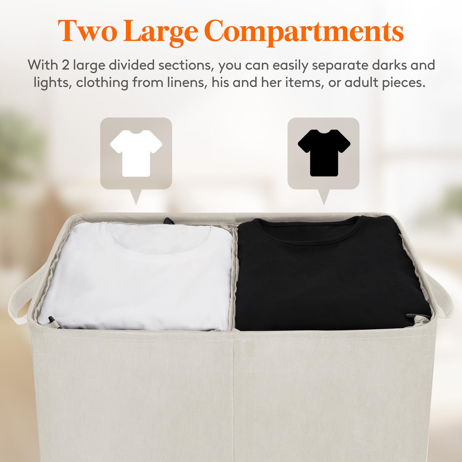 Lifewit 120L Laundry Basket with Lid, Large Double Laundry Hamper 2 Section Dirty Clothes Hamper for Bedroom with 2 Removable Laundry Bags, White