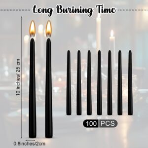 Nuanchu 100 Pcs Black Taper Candles 10 Inch (H) Dripless Tapered Candles Smokeless Long Candles Tall Unscented Dinner Candle for Household Wedding Party Home Decor Candlesticks, Long Burning