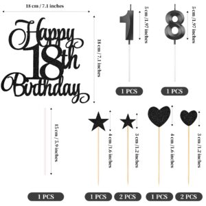 Lecferrarc 18th Birthday Cake Decorations, 18th Birthday Candles Cake Numeral Candles and Glitter Happy 18th Birthday Cake Toppers Set for Birthday Party Supplies (Black)