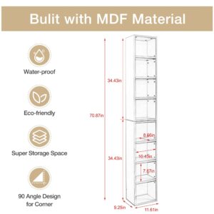 BOLGTO 70.9-inch Tall Narrow Bookcase, 8-Shelf Display Bookshelf with Adjustable Shelves Multi-Functional Floor Standing Display Storage Cabinet Home Decor Furniture for Home Office Living Room,Black