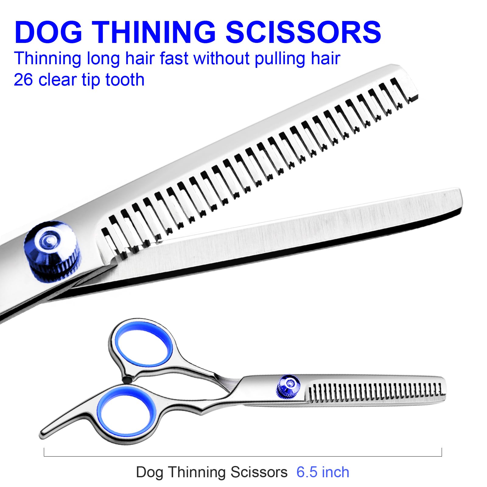 FAIGEO Professional Dog Grooming Scissors Kit, Titanium Coated Dog Scissors for Grooming, Grooming Shears Kit - Thinning, Curved Scissors and Comb for Dog Cat Pet (Blue 4 in 1)