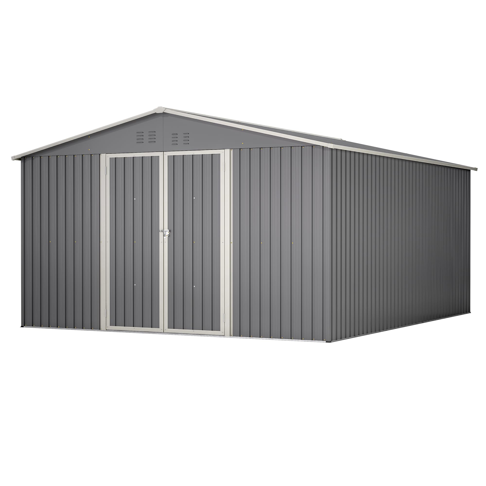 Thanaddo 11x13 FT Outdoor Storage Shed, Metal Steel Utility Tool Shed Storage House with Double Lockable Doors & Air Vent for Backyard Garden Patio Lawn Gray