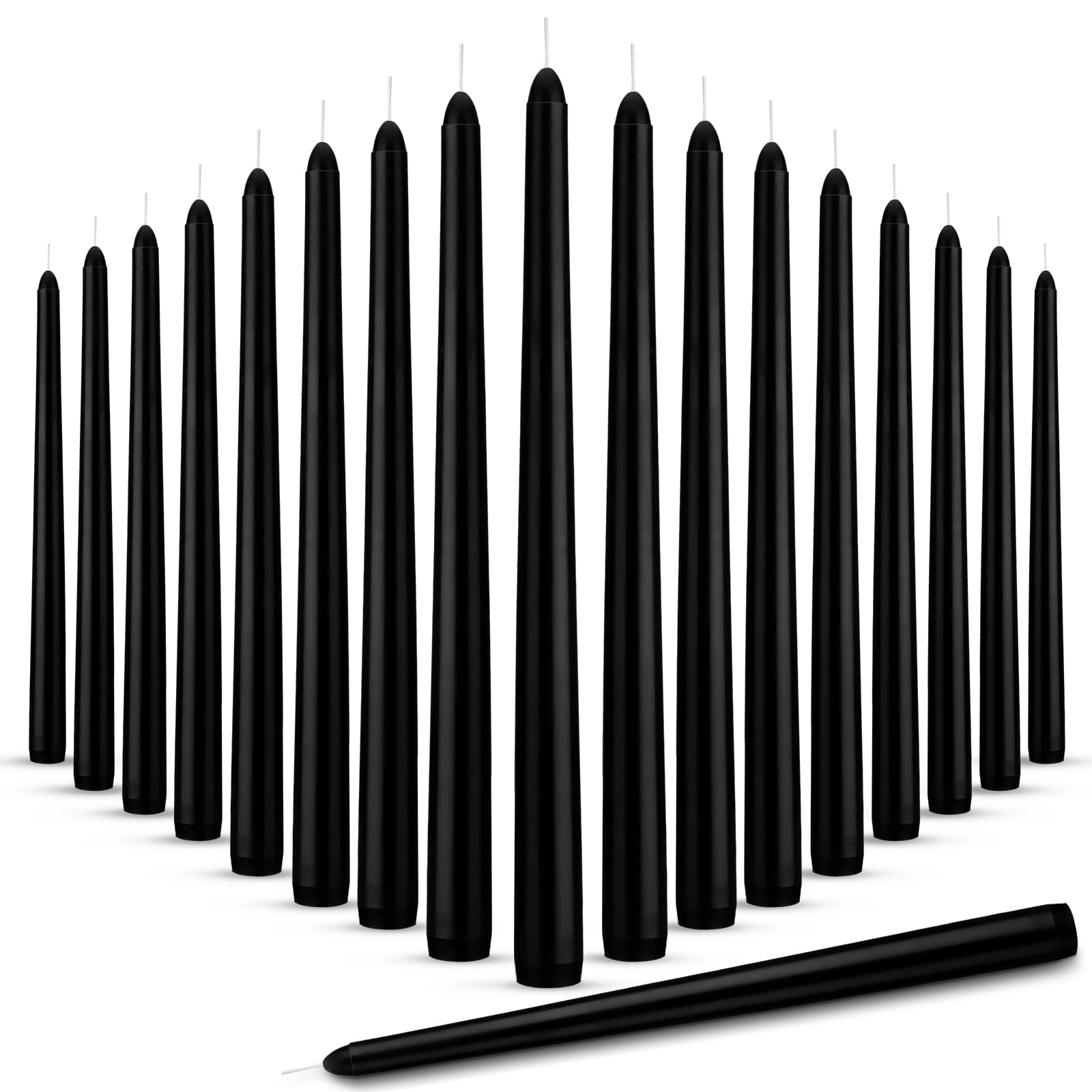 Nuanchu 100 Pcs Black Taper Candles 10 Inch (H) Dripless Tapered Candles Smokeless Long Candles Tall Unscented Dinner Candle for Household Wedding Party Home Decor Candlesticks, Long Burning