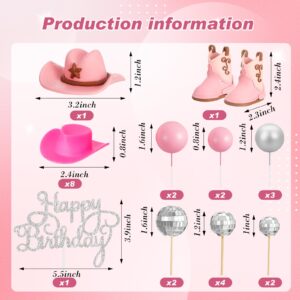 RoundFunny 26 Pcs Cowgirl Cake Decorations Cowgirl Cake Topper Disco Decorations Hat Cake Topper Western Cowgirl Birthday Baby Shower for Western Theme Party Supplies (Cute, Pink)