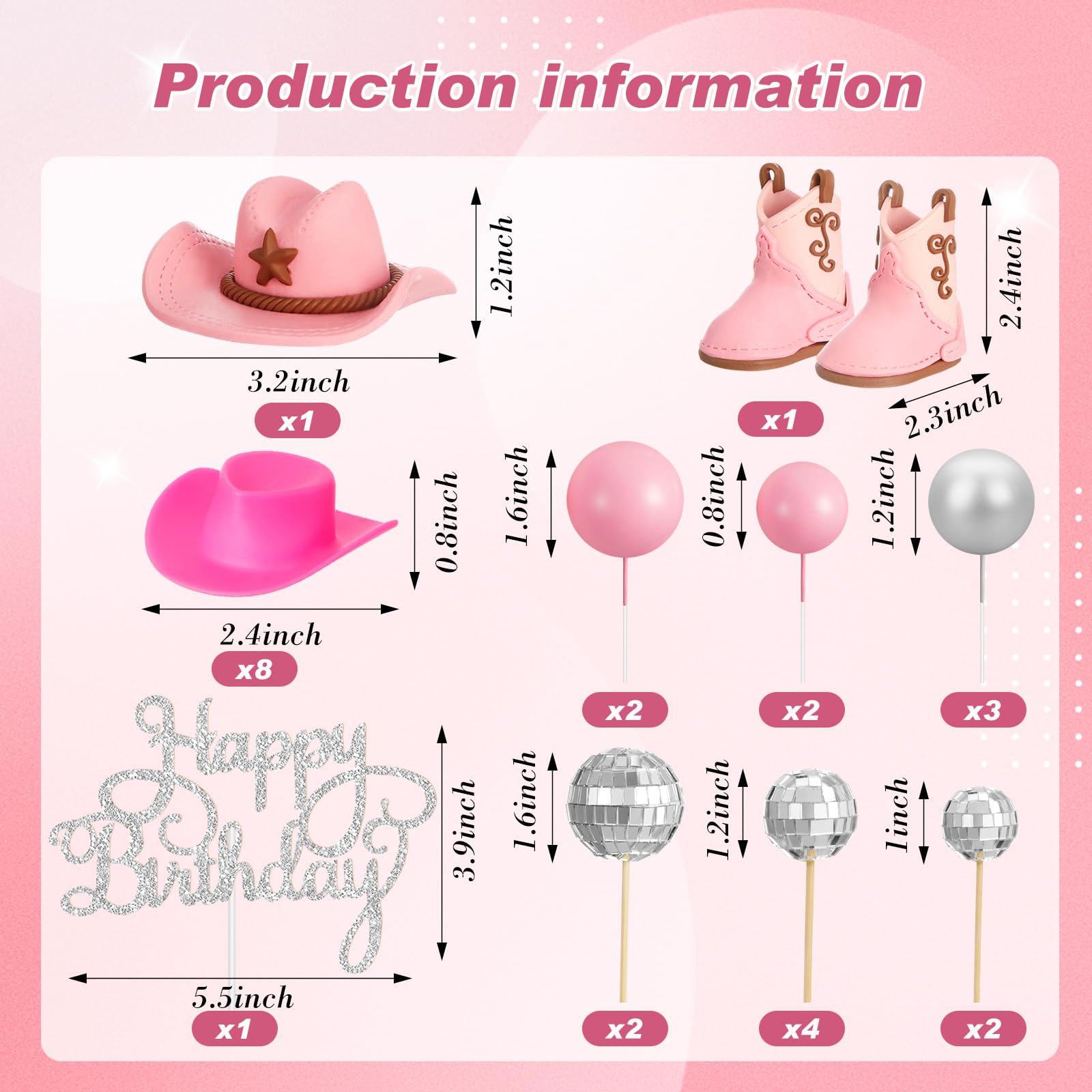 RoundFunny 26 Pcs Cowgirl Cake Decorations Cowgirl Cake Topper Disco Decorations Hat Cake Topper Western Cowgirl Birthday Baby Shower for Western Theme Party Supplies (Cute, Pink)