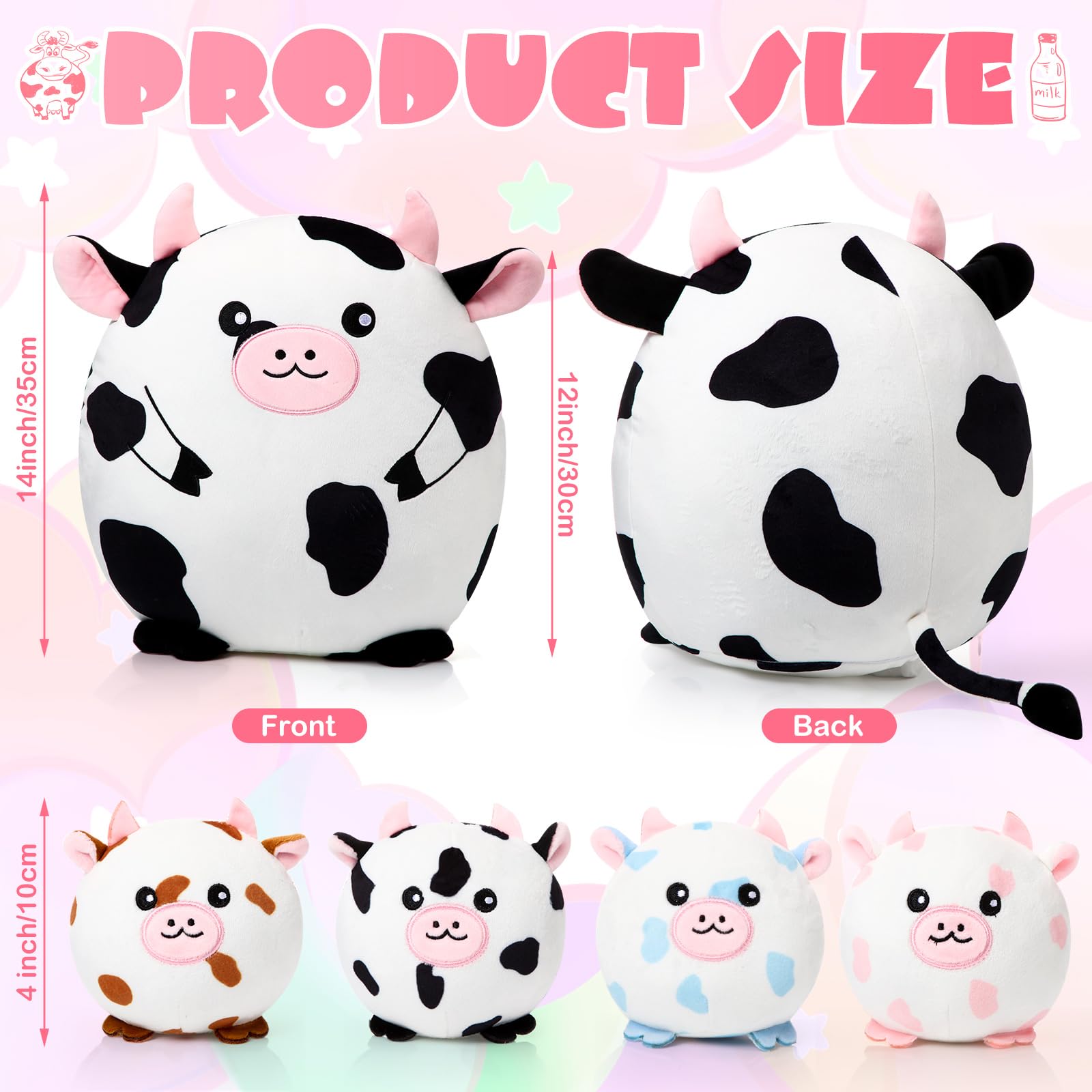 HyDren Cow Plush Pillow Set Mommy Cow Stuffed Animal with 4 Cute Small Spotted Babies Cow Stuffed Animal Plushies Toy Gifts for Boys Toddlers Kids Birthday Party Decor