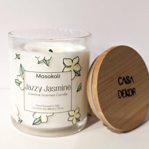 Jazzy Jasmine - Masakali Collection from Casa Dekor. Handmade Jasmine Scented Coconut Soy Wax Candle with Premium & Sustainable Ingredients. 7.5oz - Luxury Scented Candle