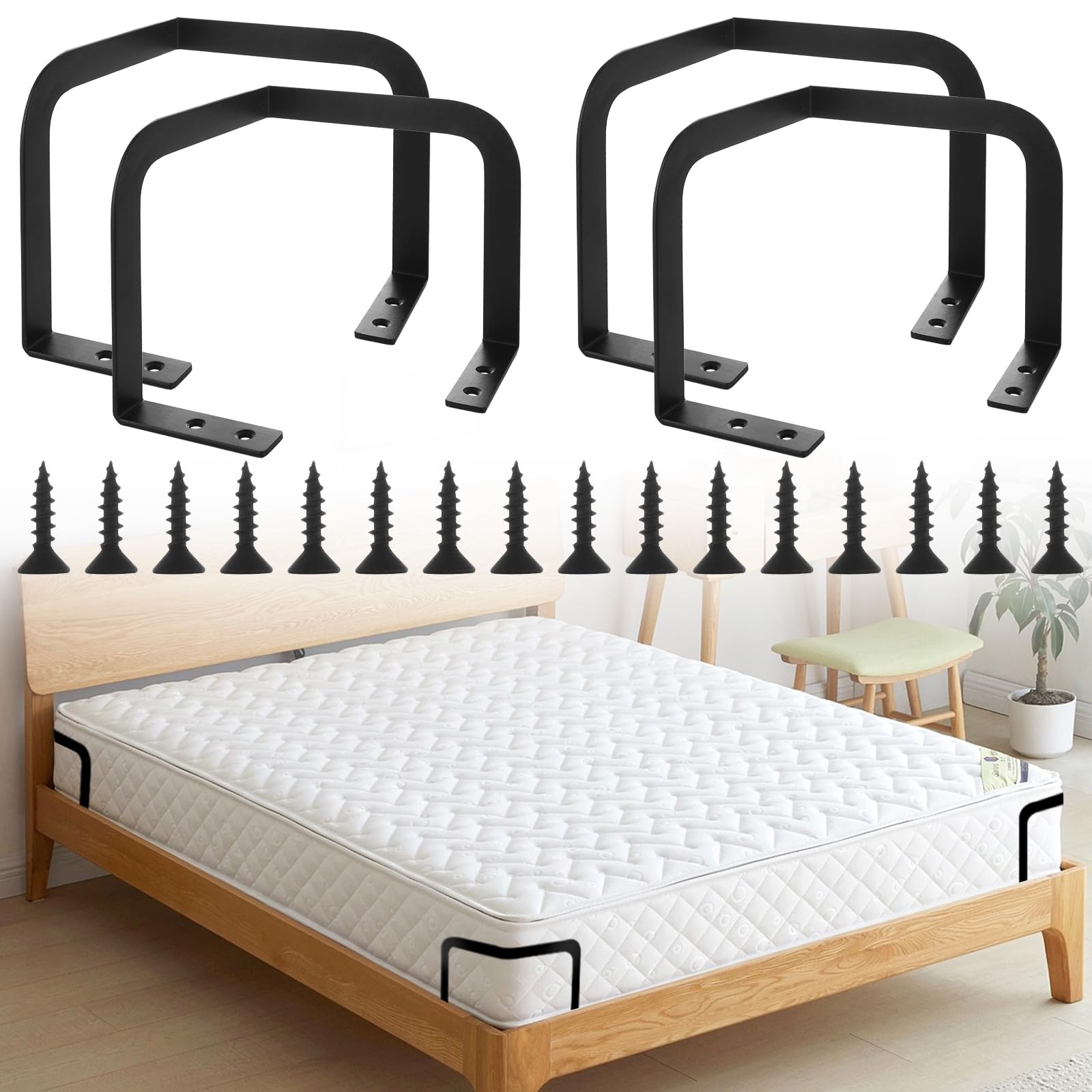 LOYORTY 4PCS Metal Mattress Slide Stopper, Mattress Retainer Bar for Adjustable Beds, Non Slip Mattress Gripper, Mattress Stabilizer, Prevents Mattress Sliding for Bedroom Bed Frame