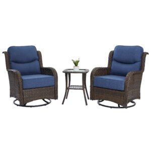 HILLGA Luxury High Back Outdoor Swivel Rocker Patio Chairs Set of 2, with 6-Inch Thick Cushions and Side Table, Ideal for Porch, Poolside, Deck, and Yard in Blue (PRO Version 2.0)