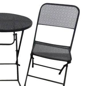 Four Seasons Courtyard Padova 3 Piece Bistro Outdoor Backyard Dining Set with 2 Folding Chairs and Round Table Furniture for Patios or Decks, Black