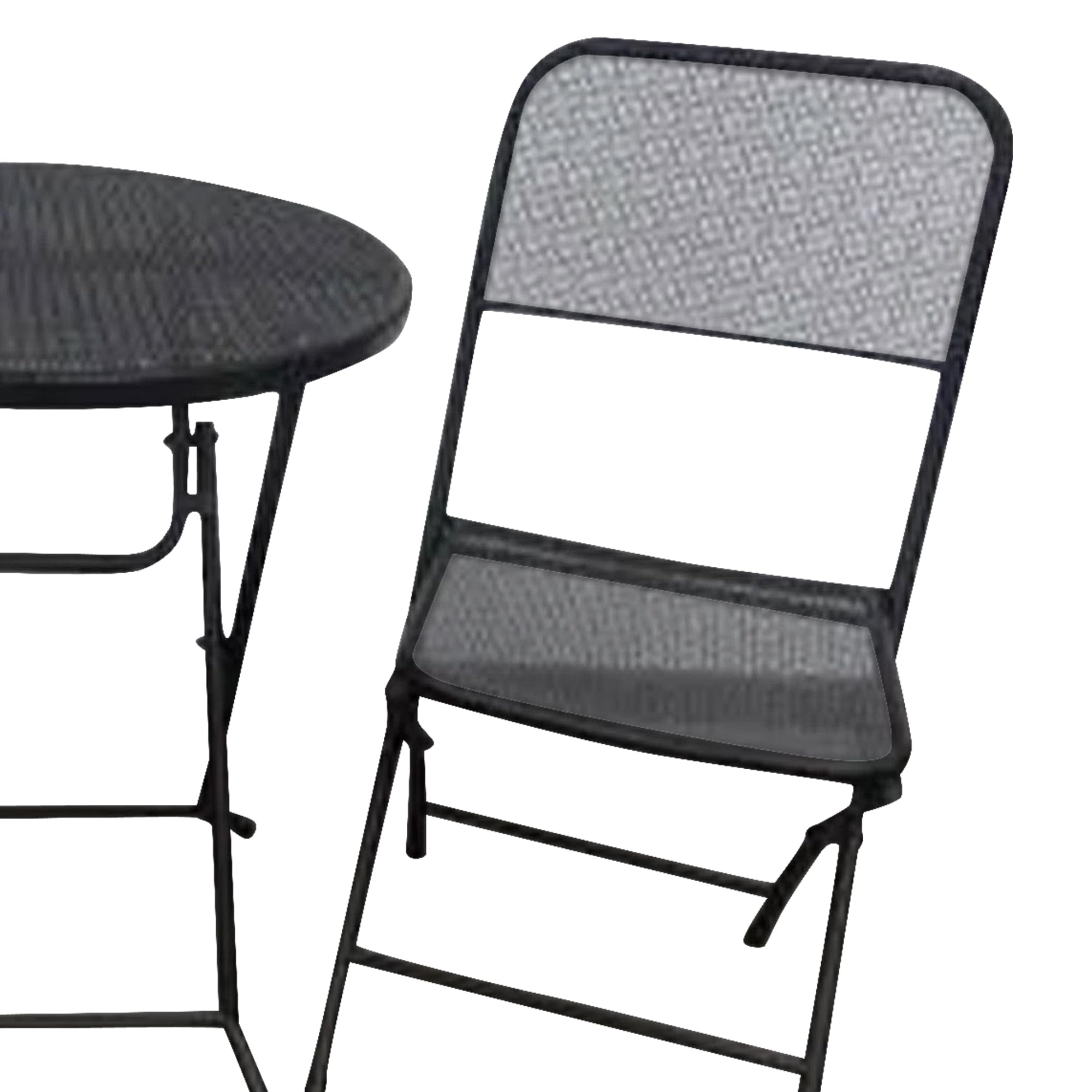 Four Seasons Courtyard Padova 3 Piece Bistro Outdoor Backyard Dining Set with 2 Folding Chairs and Round Table Furniture for Patios or Decks, Black