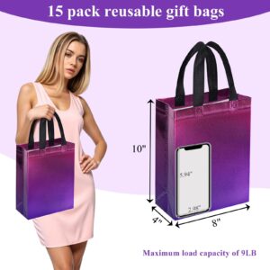 VGOODALL 15PCS Party Favor Bags With Handles, Reusable Bag with Iridescent Finish Pink & Purple Goodie Bags for Birthday Wedding