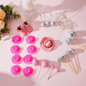 RoundFunny 26 Pcs Cowgirl Cake Decorations Cowgirl Cake Topper Disco Decorations Hat Cake Topper Western Cowgirl Birthday Baby Shower for Western Theme Party Supplies (Cute, Pink)