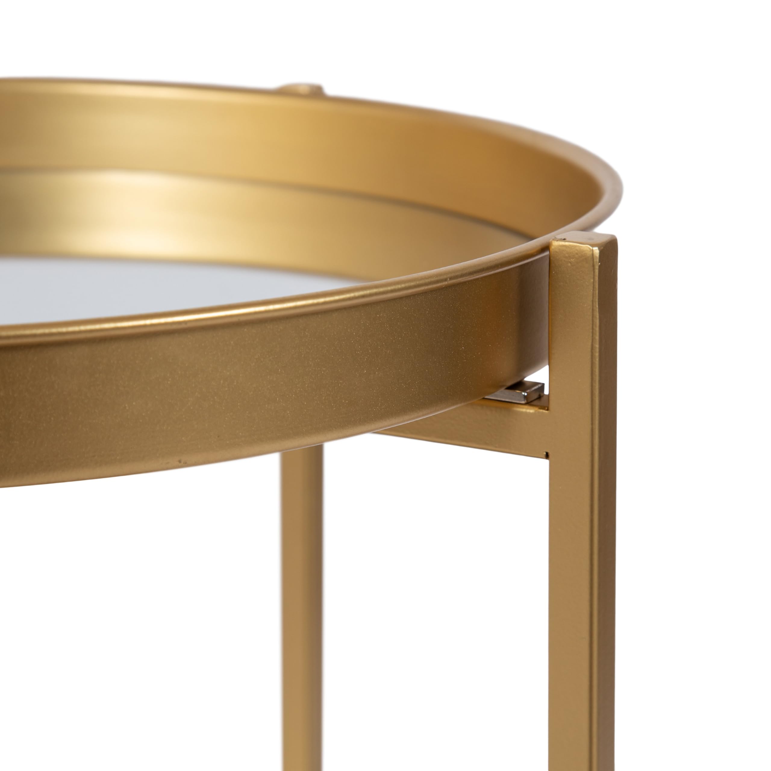 Kate and Laurel Celia Transitional Round Accent Tray Table with Magnetic Removable Tops and Foldable Base, 16x16x25, Gold