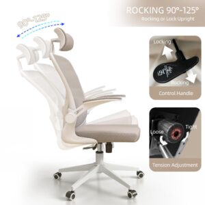 Home Desk Office Chair, High Back Ergonomic Desk Chair with Lumbar Support, Breathable Mesh Computer Chair with Adjustable Headrest and Flip-Up Armrests, Swivel Task Chair for Home Office