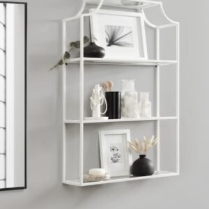 Kate and Laurel Ciel Three-Tiered Wall Shelf, 21 x 30, White, Decorative Floating Shelf Storage and Wall Organizer for Over Toilet Storage Bathroom Display