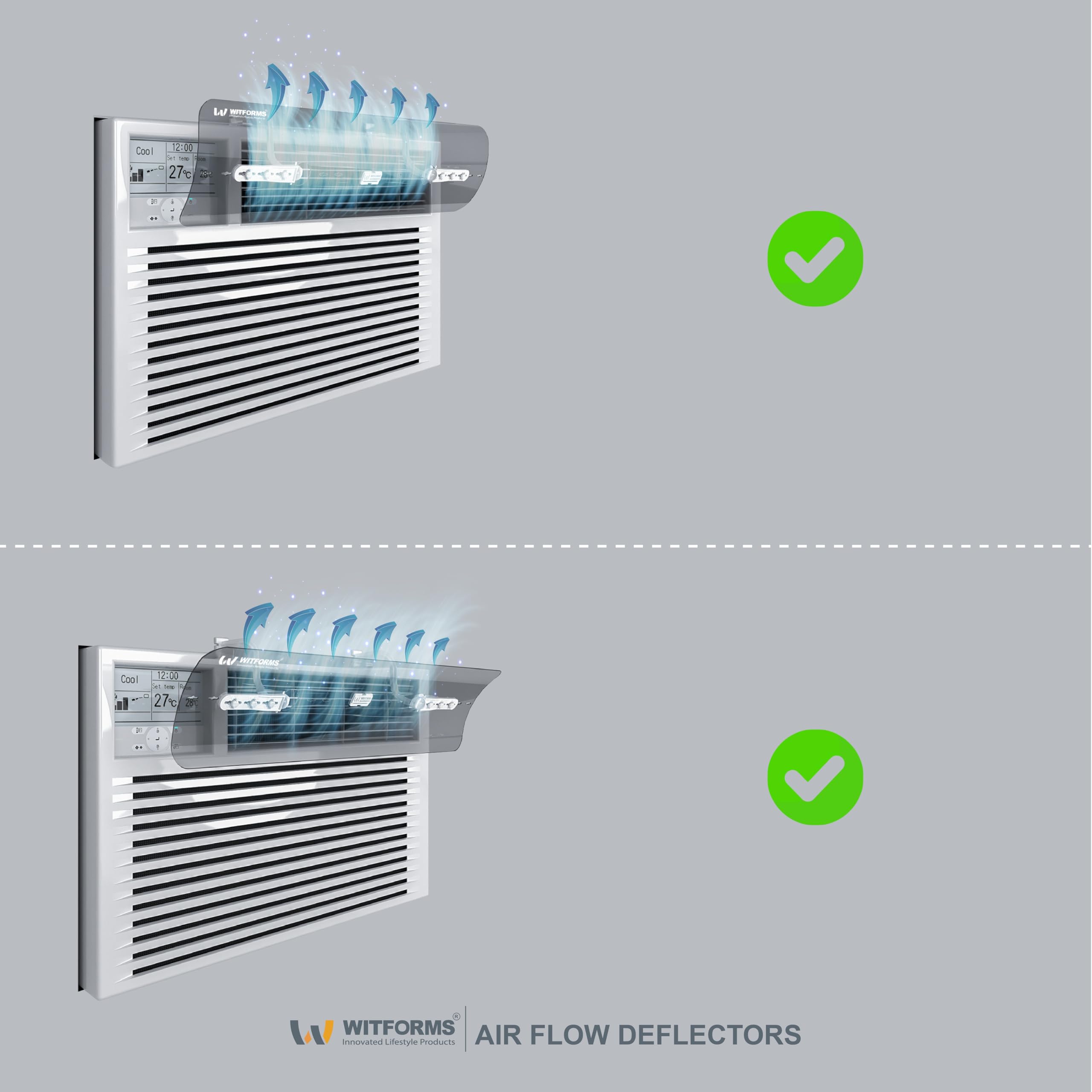 WITFORMS/WINDOW - Adjustable AC air deflector suitable for window air conditioners (Top air outlet). Enhance cooling and heating circulation