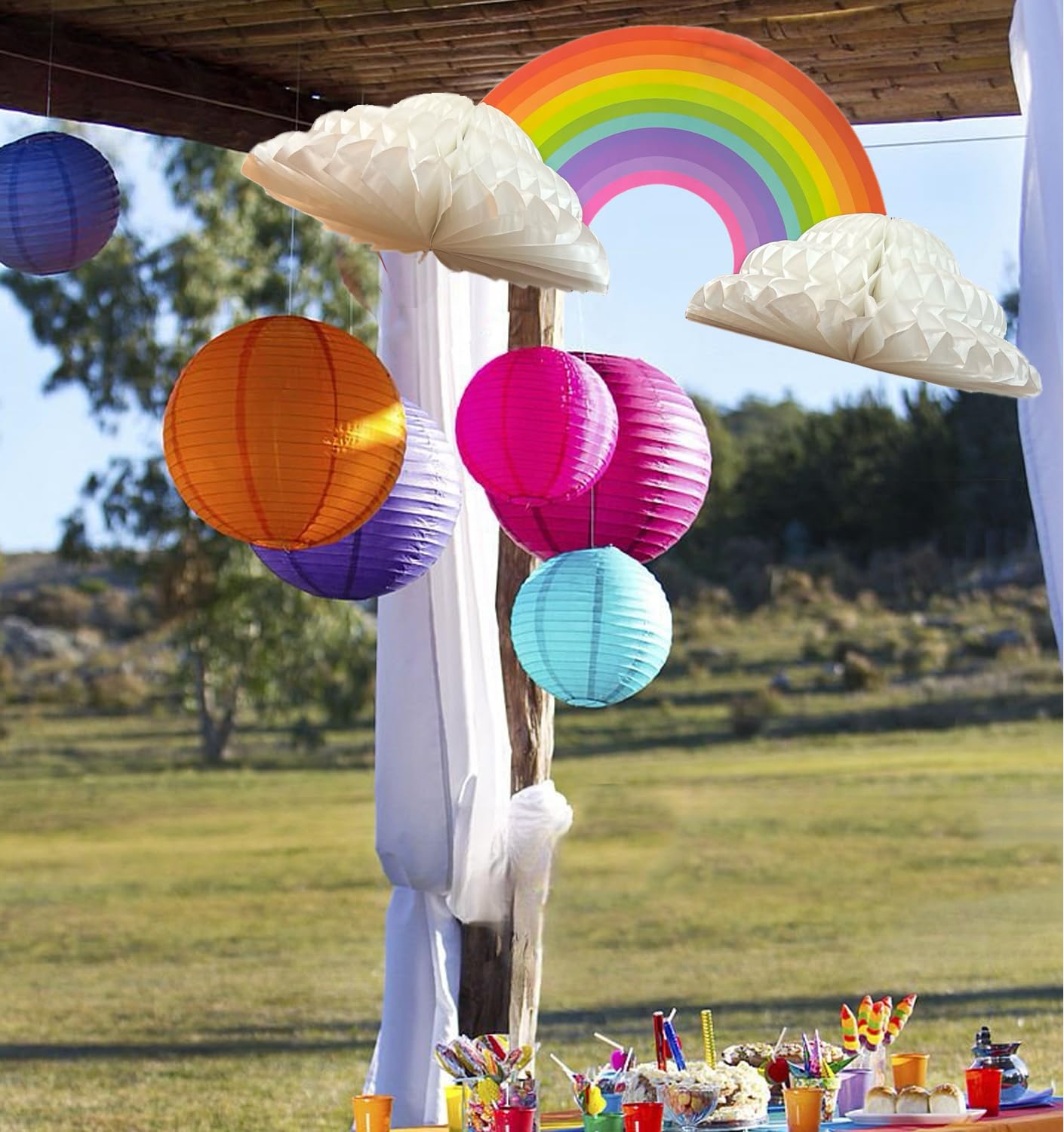 GIFTEXPRESS 2 Pack Jumbo 30" Rainbow Honeycomb Centerpiece - Paper Rainbows & Clouds Theme Party Supplies Decorations - Perfect Decor for Tables at Baby Showers & Birthdays