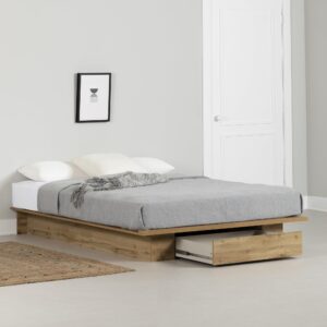 South Shore Musano Platform Bed with Drawer, Full/Queen, Nordik Oak