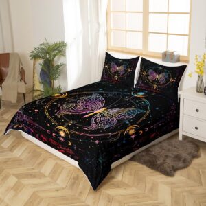 jejeloiu Butterfly Bedding Set Twin Size Kids Sun Moon Comforter Cover Set for Boys Girls Teens Bohemian Duvet Cover Bedspread Cover Room Decorations Quilt Cover(No Comforter)