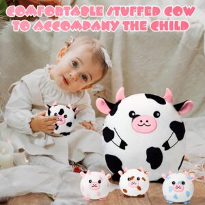 HyDren Cow Plush Pillow Set Mommy Cow Stuffed Animal with 4 Cute Small Spotted Babies Cow Stuffed Animal Plushies Toy Gifts for Boys Toddlers Kids Birthday Party Decor