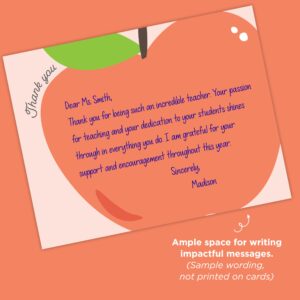 Koko Paper Co Apple-Themed Thank You Cards for Teacher Appreciation, Autumn Celebrations, and More! 25 Flat Cards + 25 Bright White Envelopes. Made in the U.S.A.