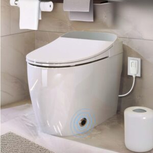 nicbex heated seat smart toilet 1 piece toilet automatic flush tank less toilet without bidet, with foot sensor flush white night light, knob control, power outage flushing, soft close cover, white