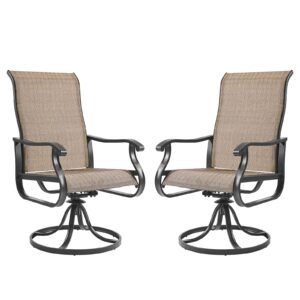 amopatio patio swivel chairs set of 2, outdoor swivel rocker dining chairs with all weather textilene high back & metal frame, for backyard deck lawn garden, brown