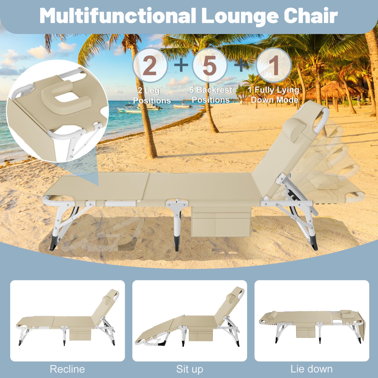 Slsy Face Down Folding Lounge Chairs Outdoor, Adjustable Sleeping Cot Chair, Portable Folding Bed Cot Chaise Lounge Chairs for Outside Beach Lawn Camping Pool Sun Tanning