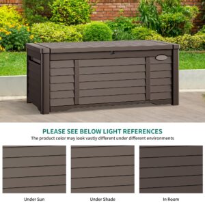 DWVO Large Deck Box 120 Gallon Waterproof Outdoor Storage Box, Extra Large Outdoor Storage Bin, Resin Louvered Patio Storage for Outdoor Pillows, Garden Tools & Pool Supplies, Lockable, Dark Brown