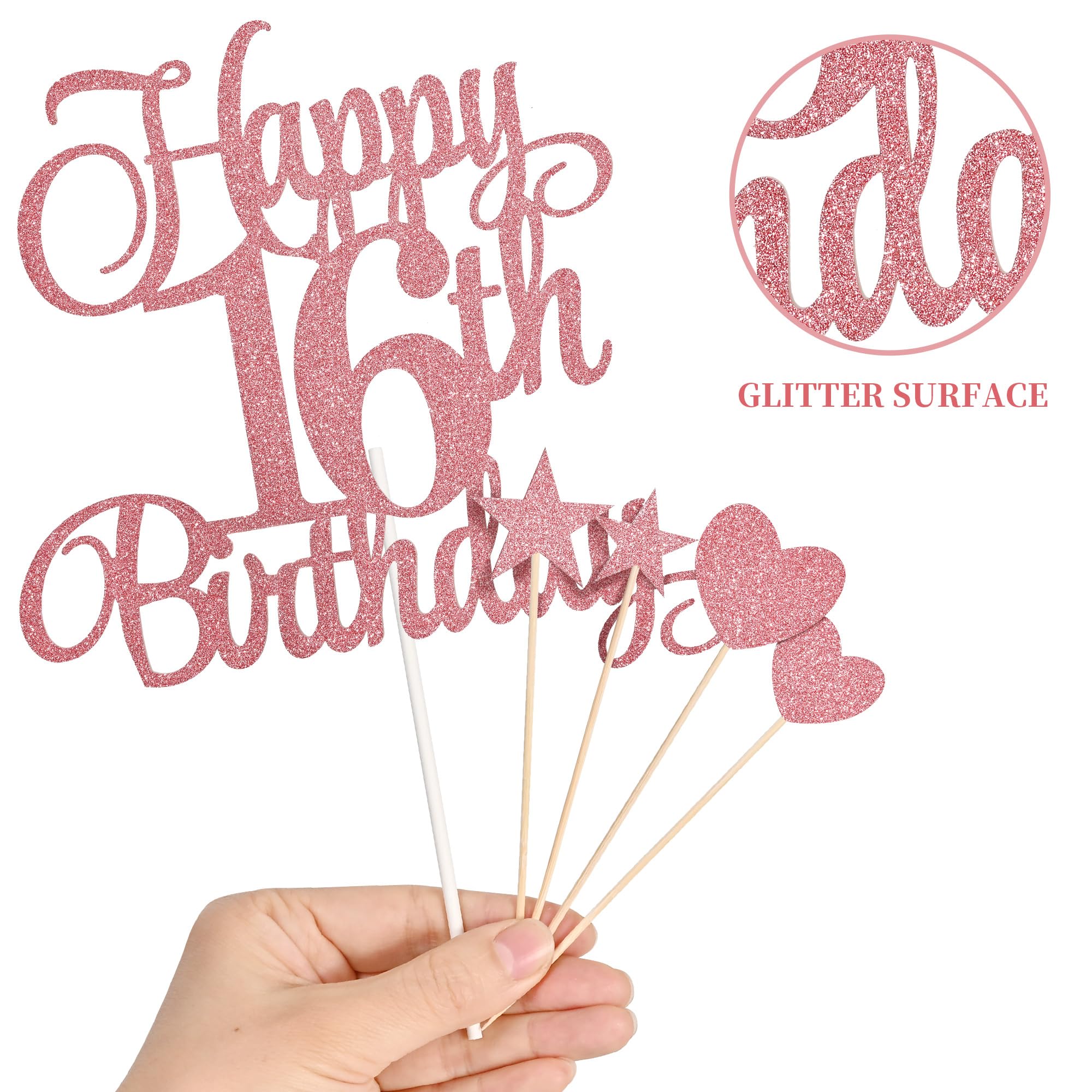 Lecferrarc 16th Birthday Cake Decorations, 16th Birthday Candles Cake Numeral Candles and Glitter Happy 16th Birthday Cake Toppers Set for Birthday Party Supplies (Rose Gold)