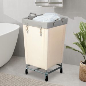 STO STO Laundry Hamper with Wheels, 160L Rolling Laundry Sorter Cart with Heavy Duty Steel Frame, Large Clothes Hamper with Handles for Bedroom, Bathroom, Laundry Room, Beige and Gray