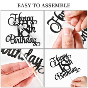 Lecferrarc 18th Birthday Cake Decorations, 18th Birthday Candles Cake Numeral Candles and Glitter Happy 18th Birthday Cake Toppers Set for Birthday Party Supplies (Black)