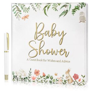 engrowtic floral baby shower leather guest book with pen 112 pages thanksgiving day guestbook baby shower sign in guest book with birth date baby name wishes advice gift for parents