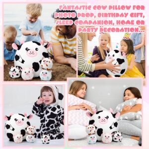 HyDren Cow Plush Pillow Set Mommy Cow Stuffed Animal with 4 Cute Small Spotted Babies Cow Stuffed Animal Plushies Toy Gifts for Boys Toddlers Kids Birthday Party Decor