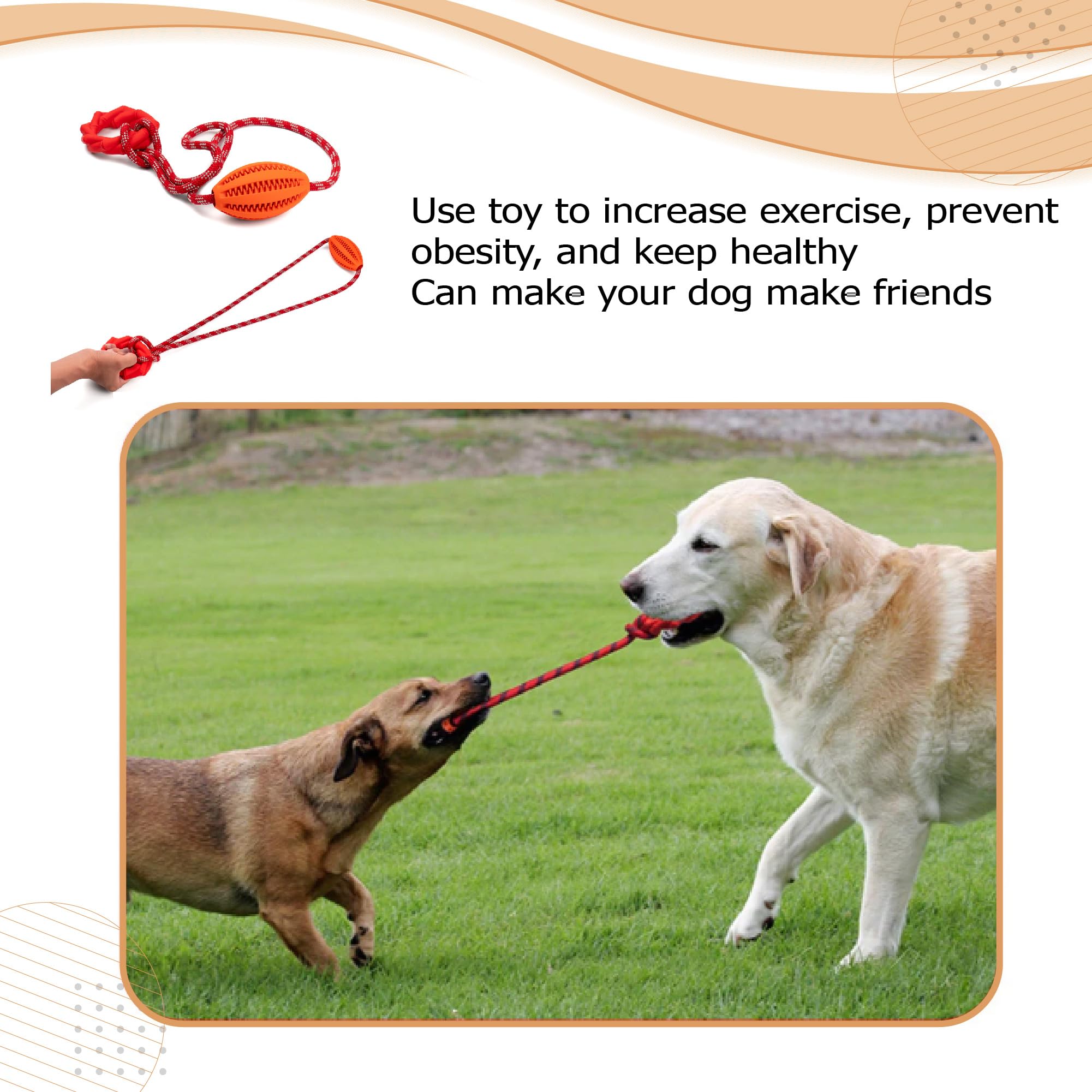 Wagably Interactive Dog Chew Toy with Rope for Aggressive Chewers - Tugging and Tossing - Puppy Training - Dispenses Treats and Food - Toothbrush for Pet Teeth Cleaning - Encourages Mental Stimulation