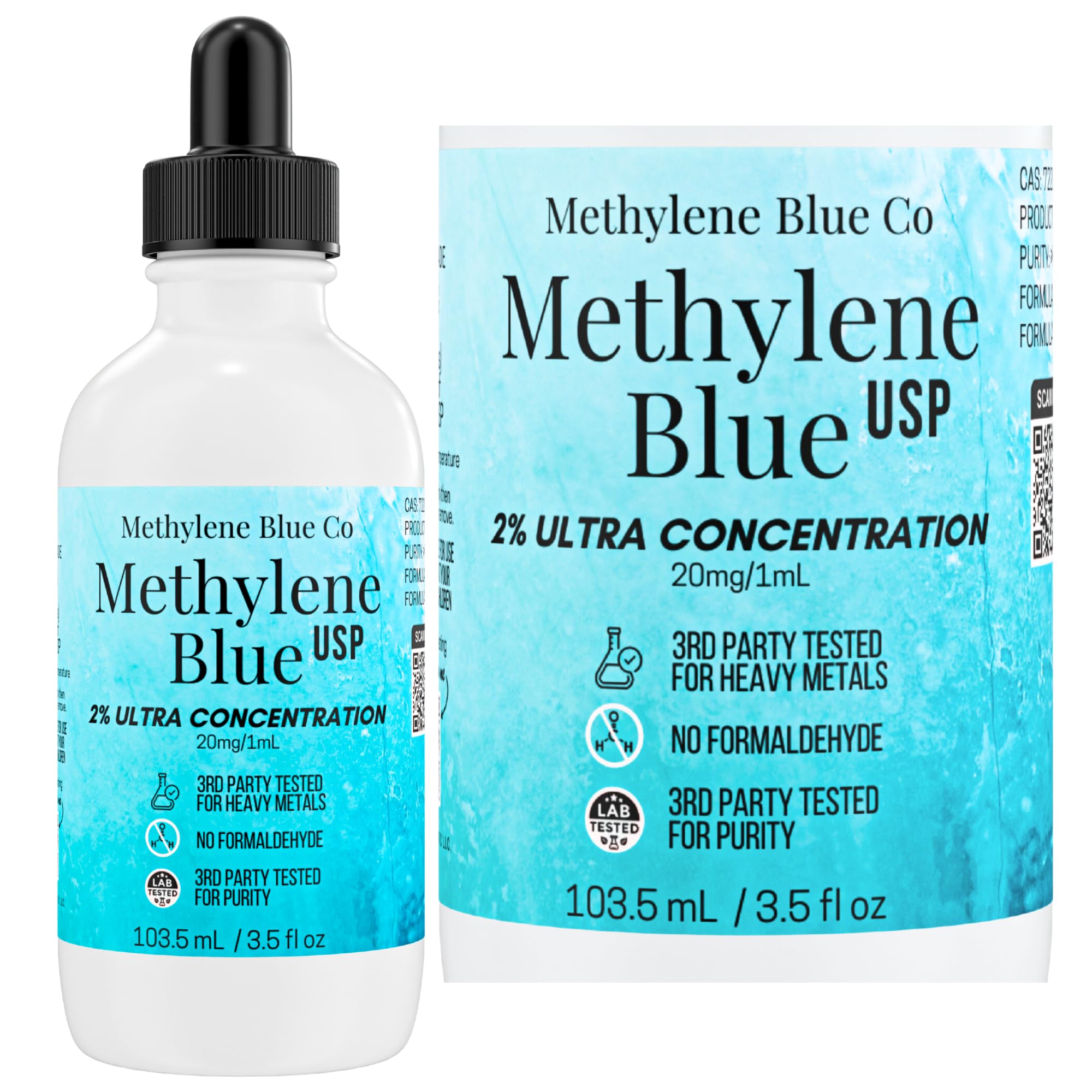 Methylene Blue Co Methylene Blue, 2% Ultra Concentration Pharmaceutical Grade for Humans Nootropic Supplement - Heavy Metals Tested