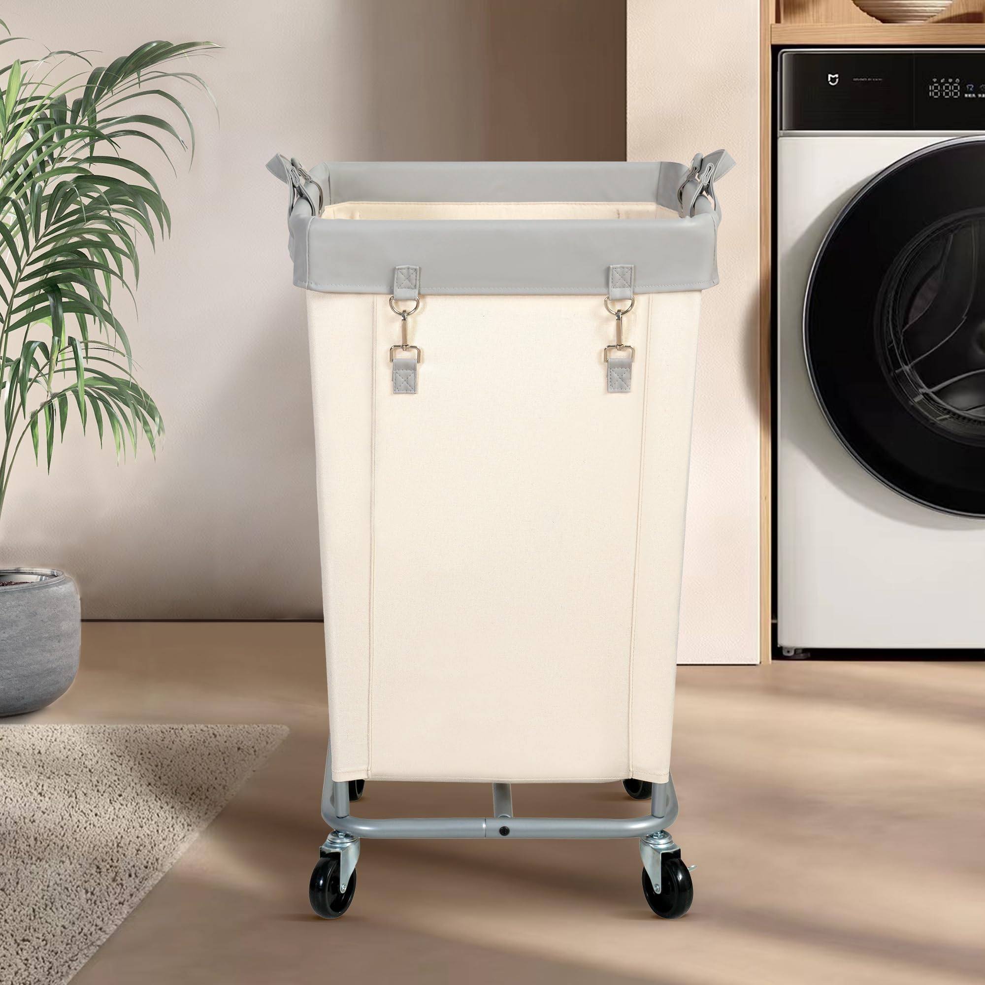 STO STO Laundry Hamper with Wheels, 160L Rolling Laundry Sorter Cart with Heavy Duty Steel Frame, Large Clothes Hamper with Handles for Bedroom, Bathroom, Laundry Room, Beige and Gray